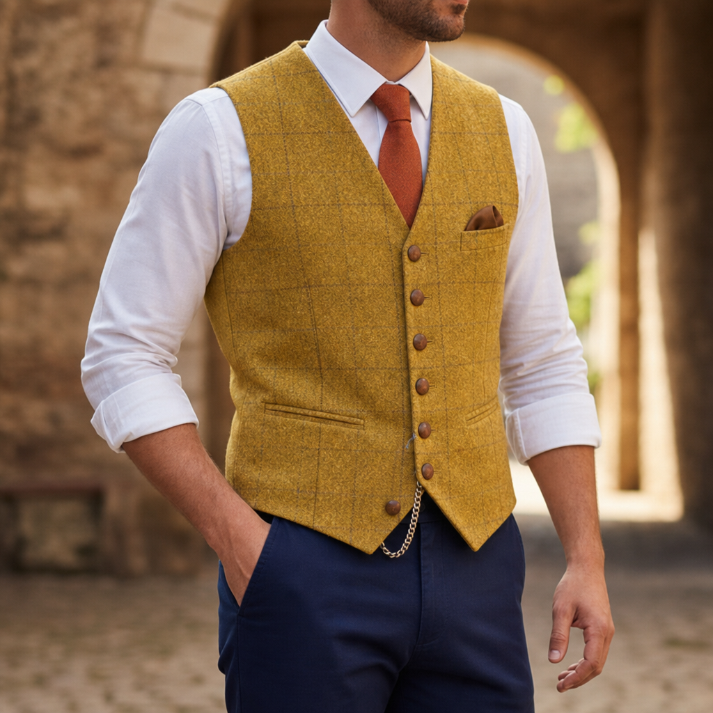 Ravello Tailored Tweed Waistcoat in Yellow