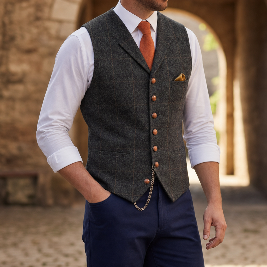 Ravello Tailored Tweed Waistcoat in Charcoal