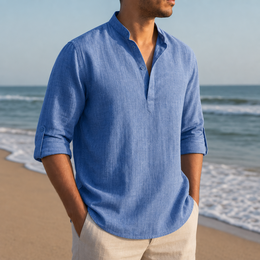 Rimini Linen Henley Shirt in Blue