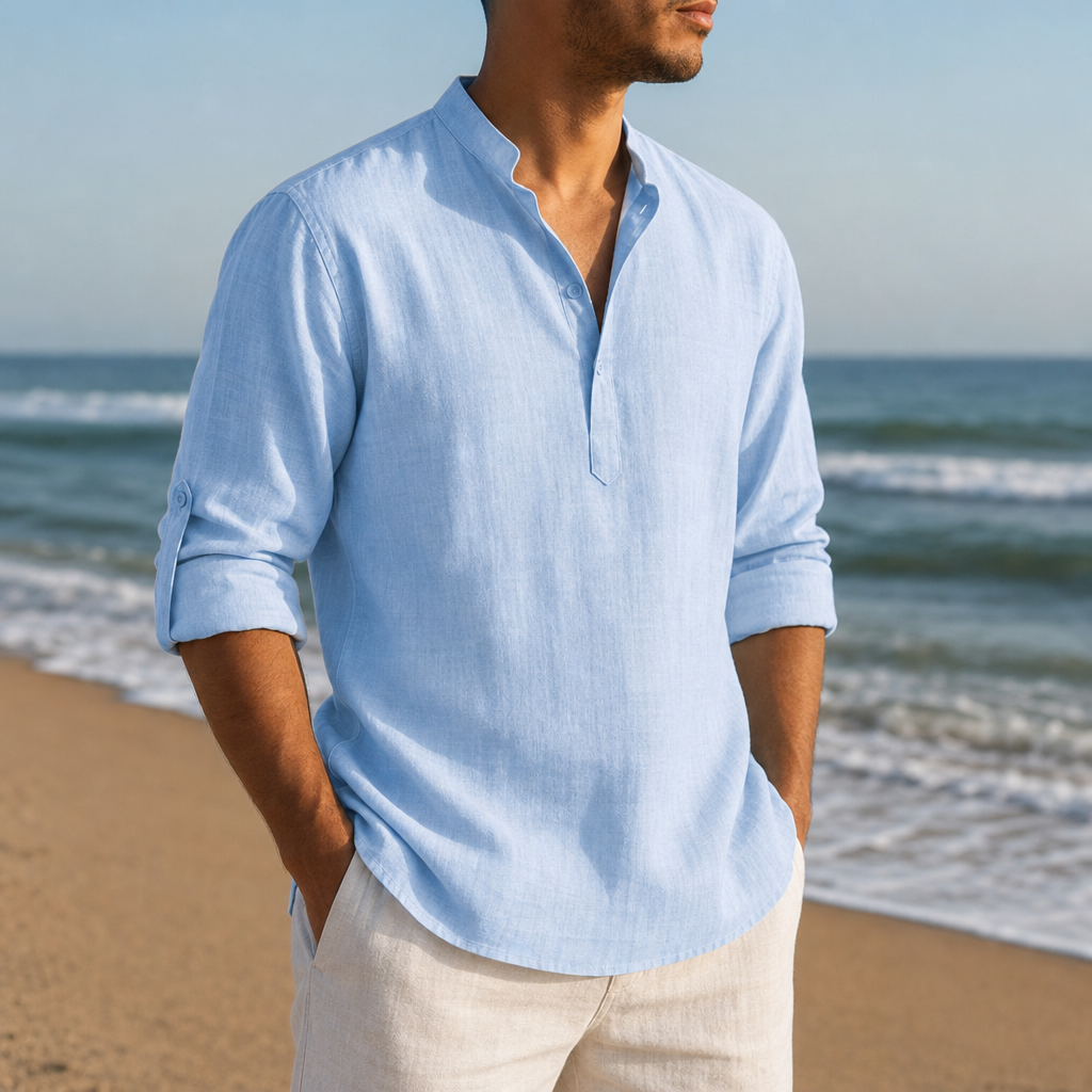 Rimini Linen Henley Shirt in Baby blue