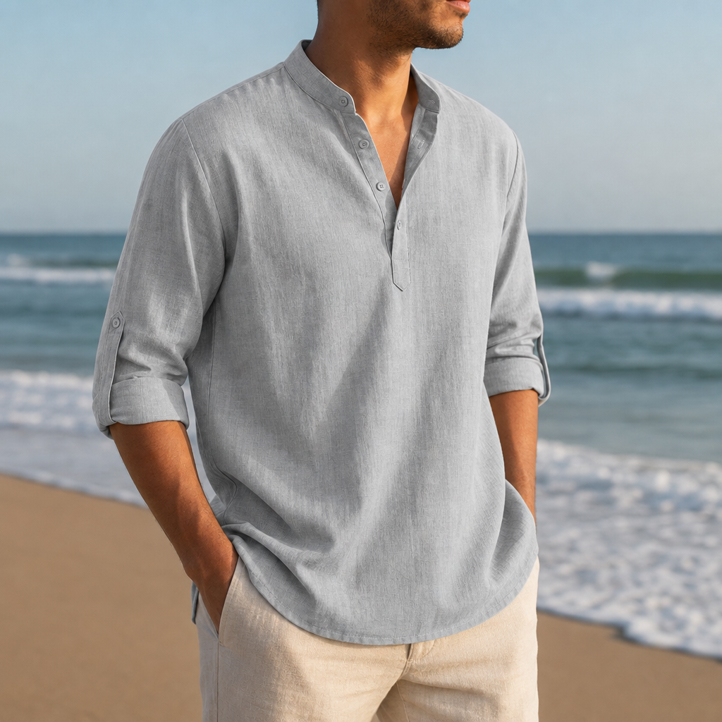 Rimini Linen Henley Shirt in Grey