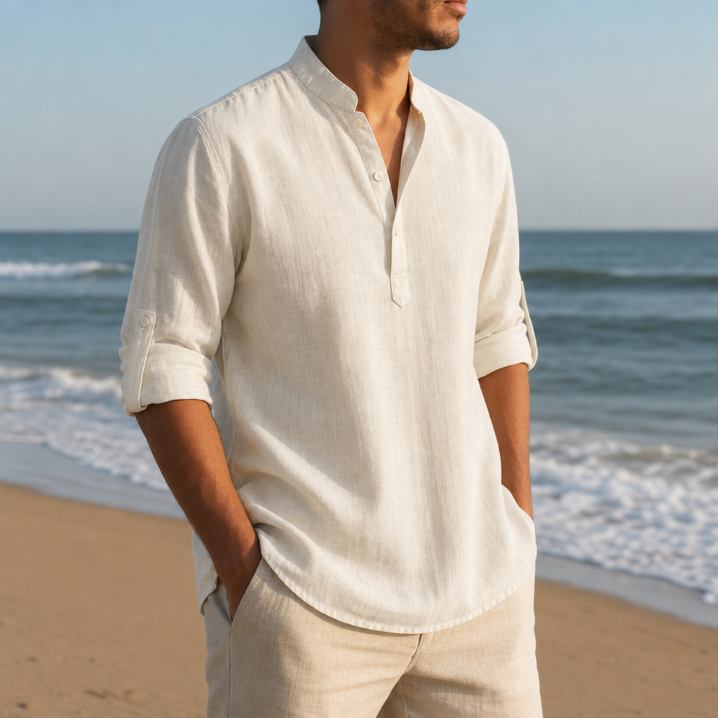 Rimini Linen Henley Shirt in Cream