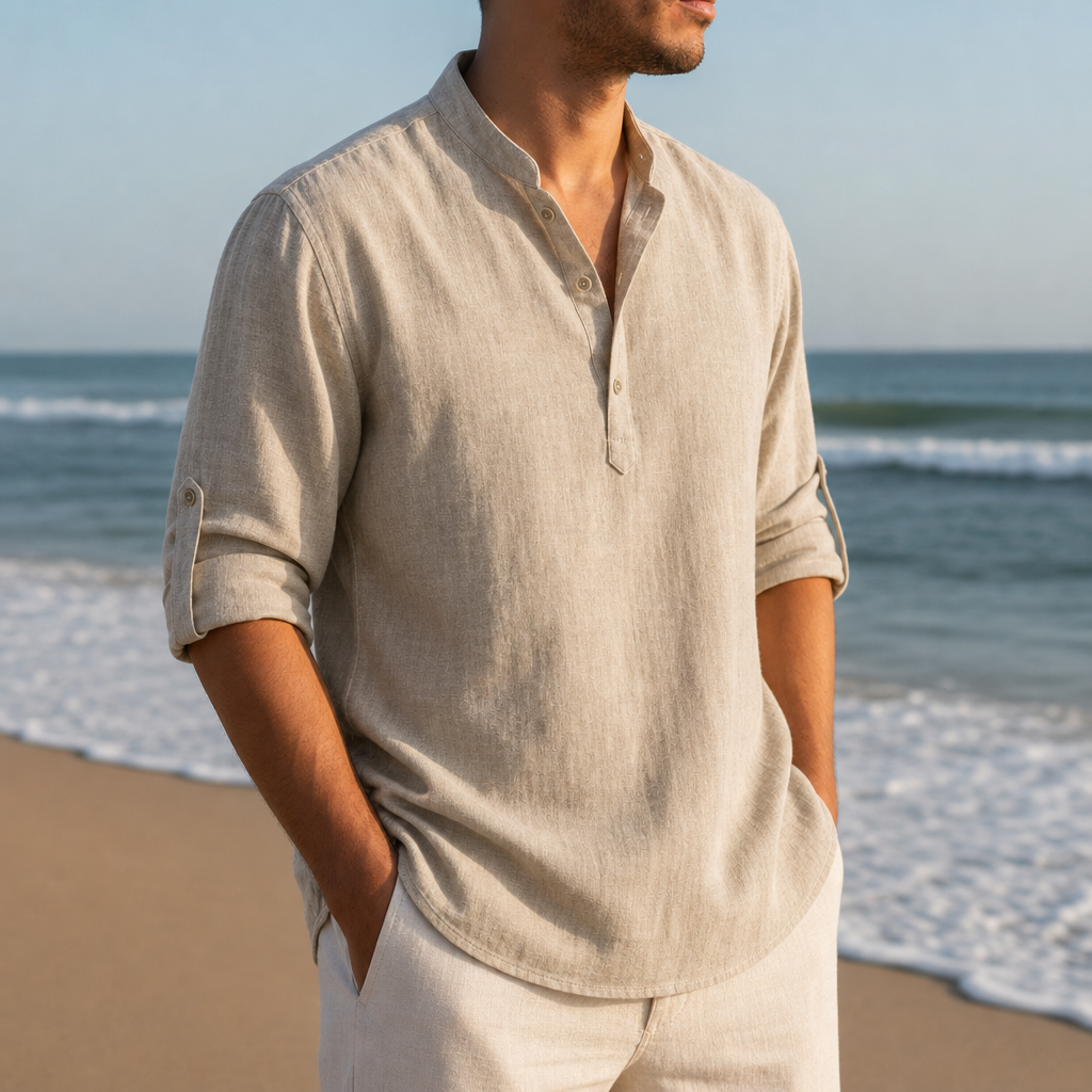 Rimini Linen Henley Shirt in Beige