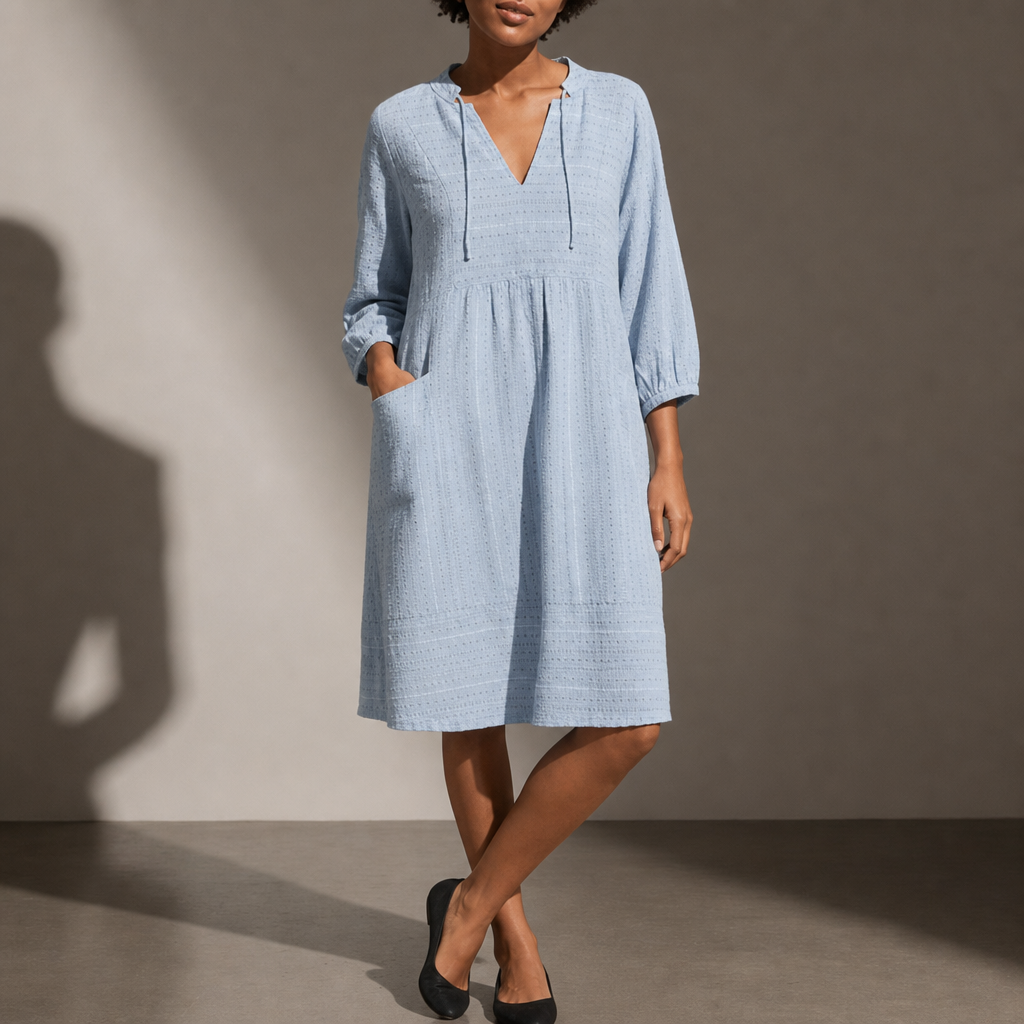 Sagres Boho V-Neck Dress in Blue