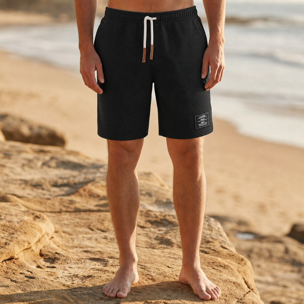 Segovia Waffle Knit Casual Shorts in Black