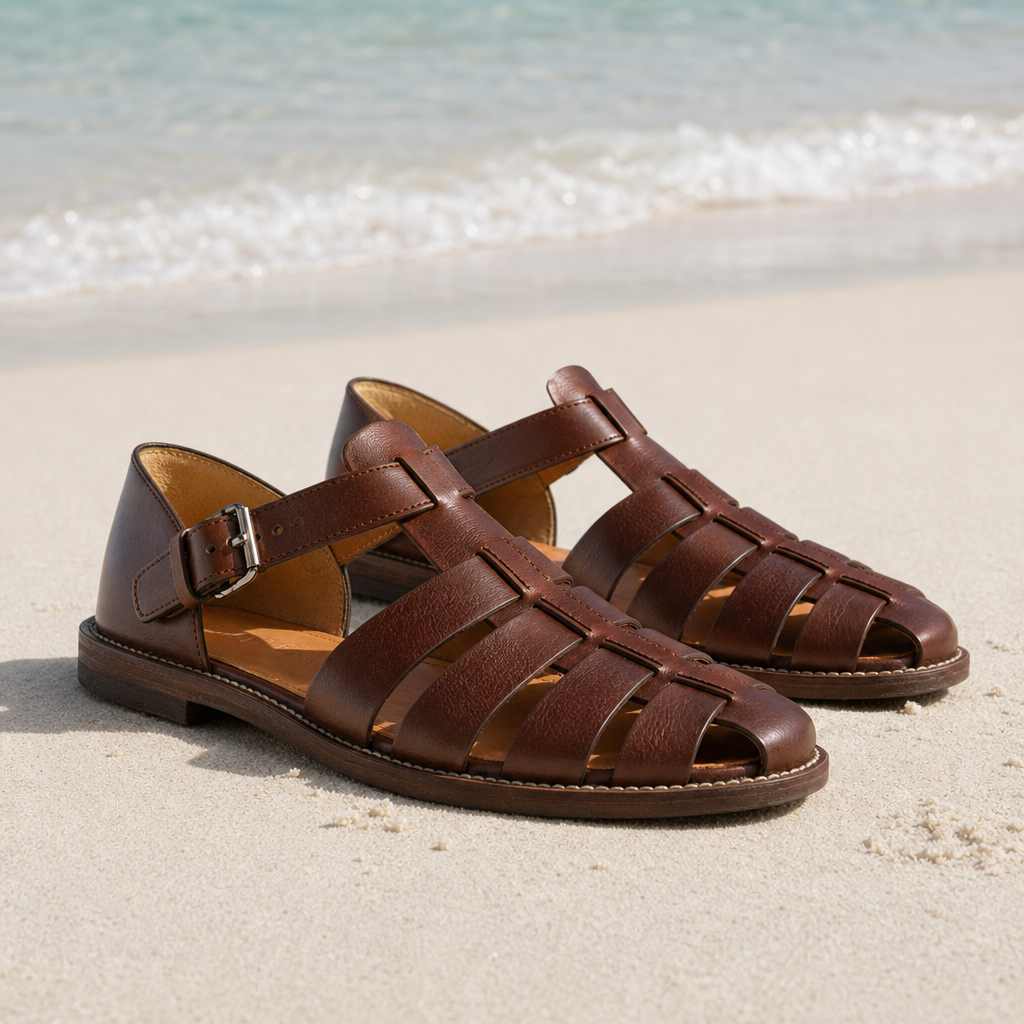 Silves Leather Fisherman Sandals in Dark Brown