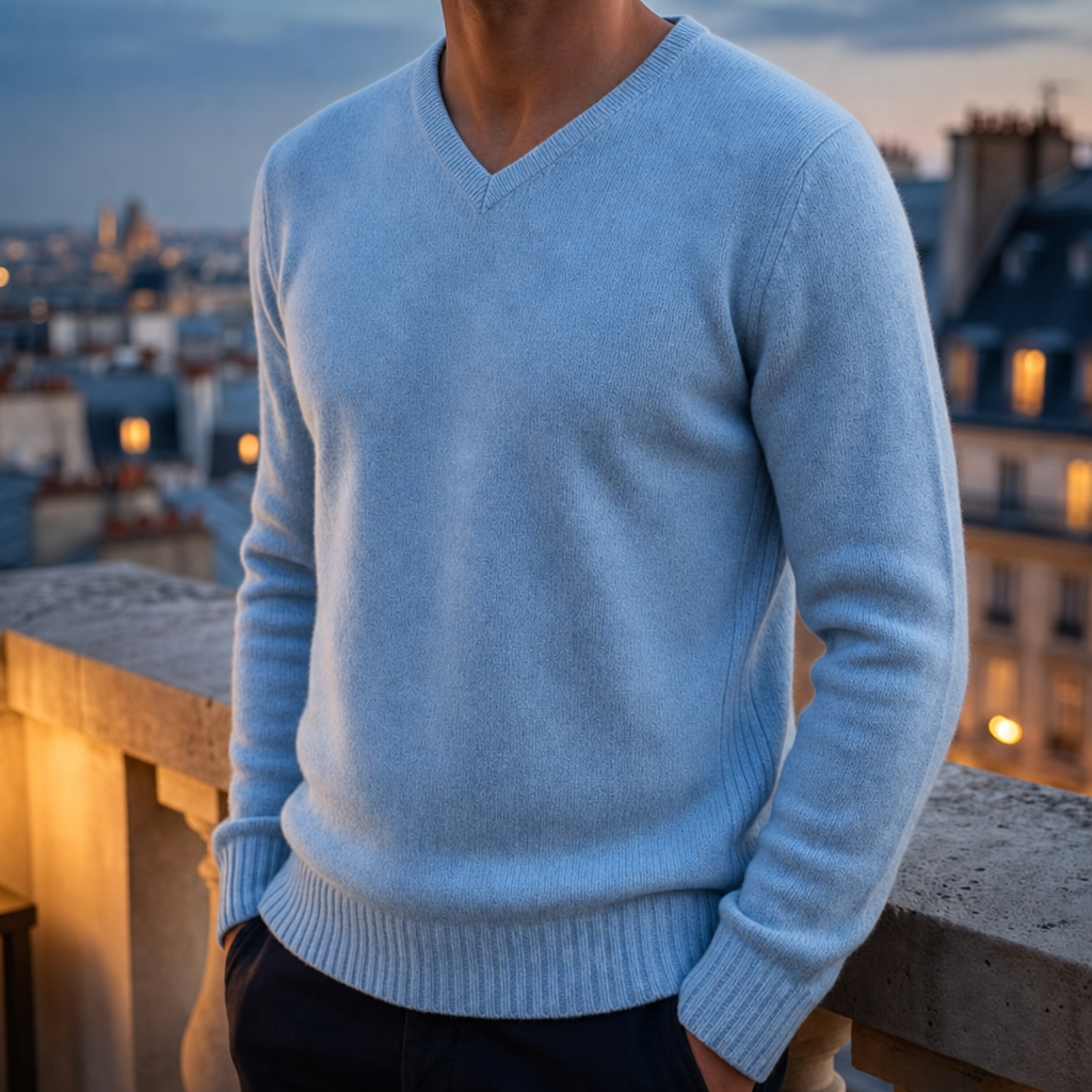 Siracusa Cashmere V-Neck Sweater in Sky Blue