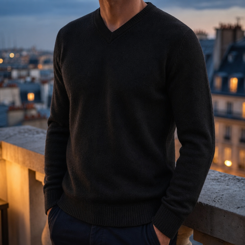 Siracusa Cashmere V-Neck Sweater in Black