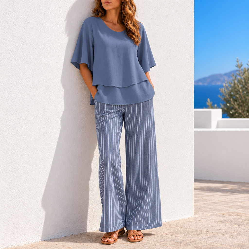 Skyros Layered Floral Two-Piece Set in Slate Blue