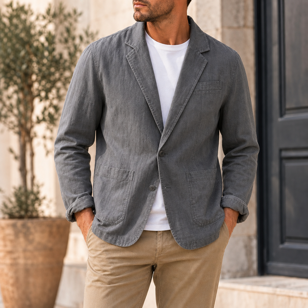 Soller Linen Casual Blazer in Gray