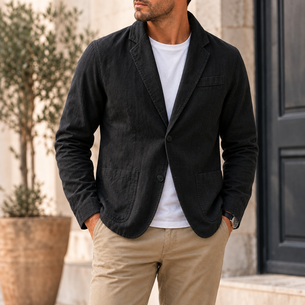 Soller Linen Casual Blazer in Black
