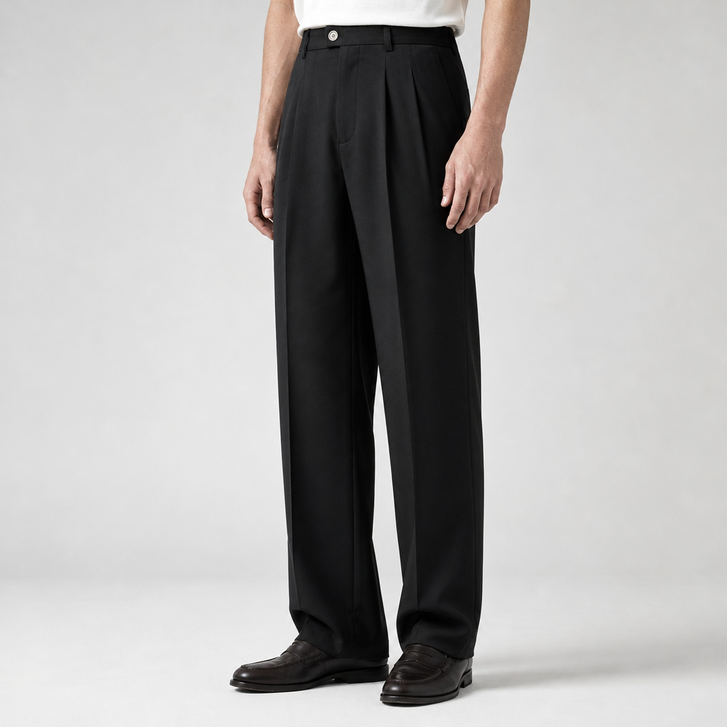 Tarragona Pleated Wide-Leg Pants in Black