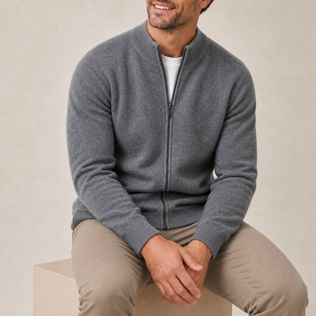 Trani Cashmere Zip Cardigan in Gray