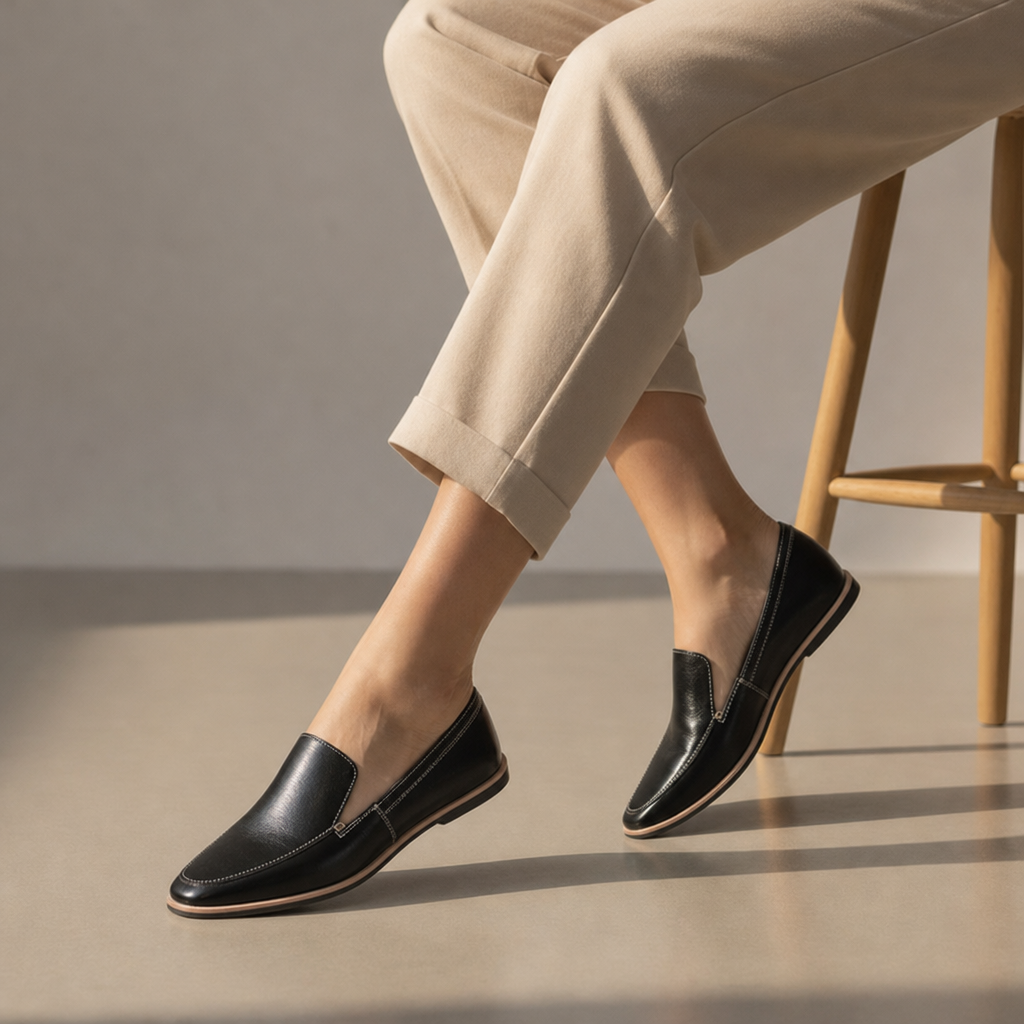 Trento Orthopedic Leather Loafers in Black