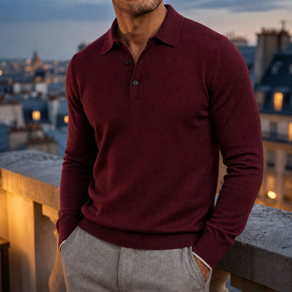 Trogir Merino Wool Polo Sweater in Wine