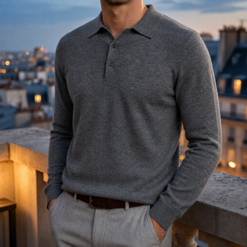 Trogir Merino Wool Polo Sweater in Gray