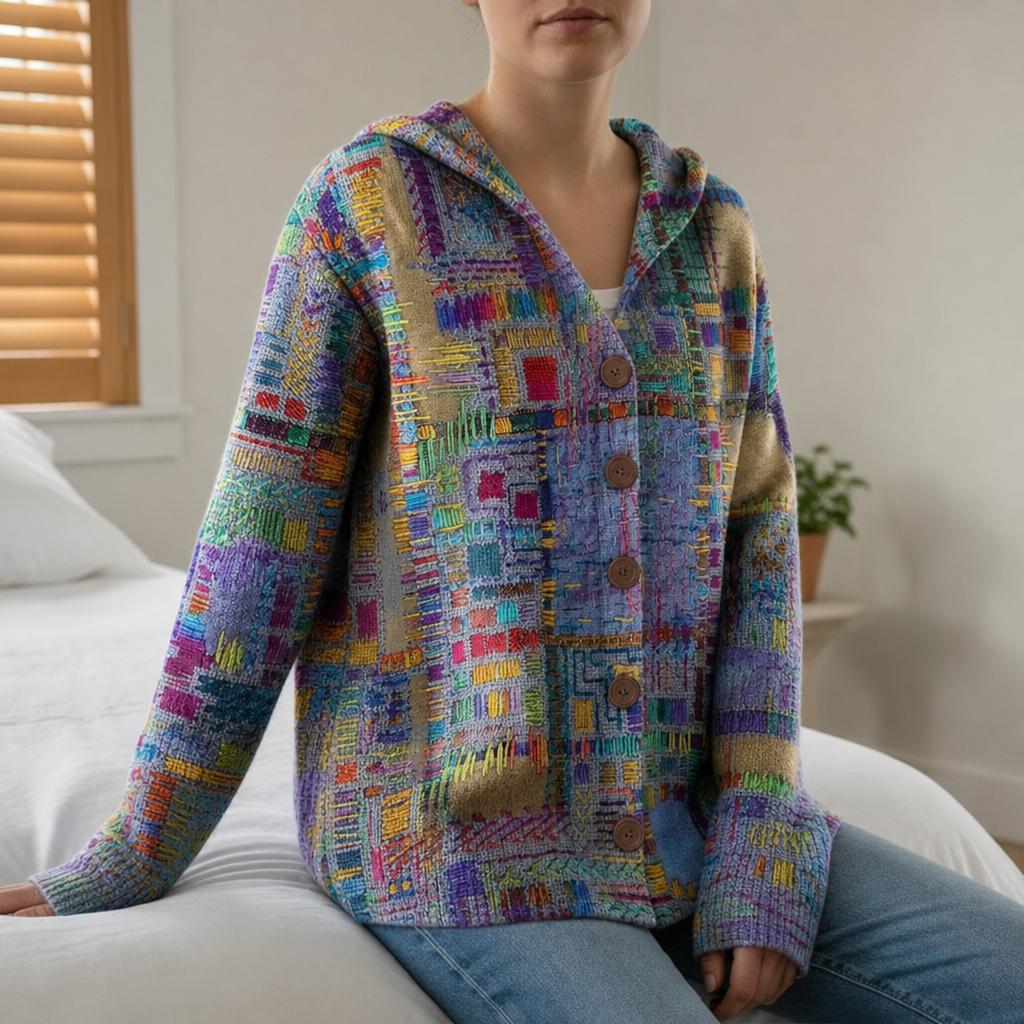 Verona Patchwork Hooded Cardigan in Purple