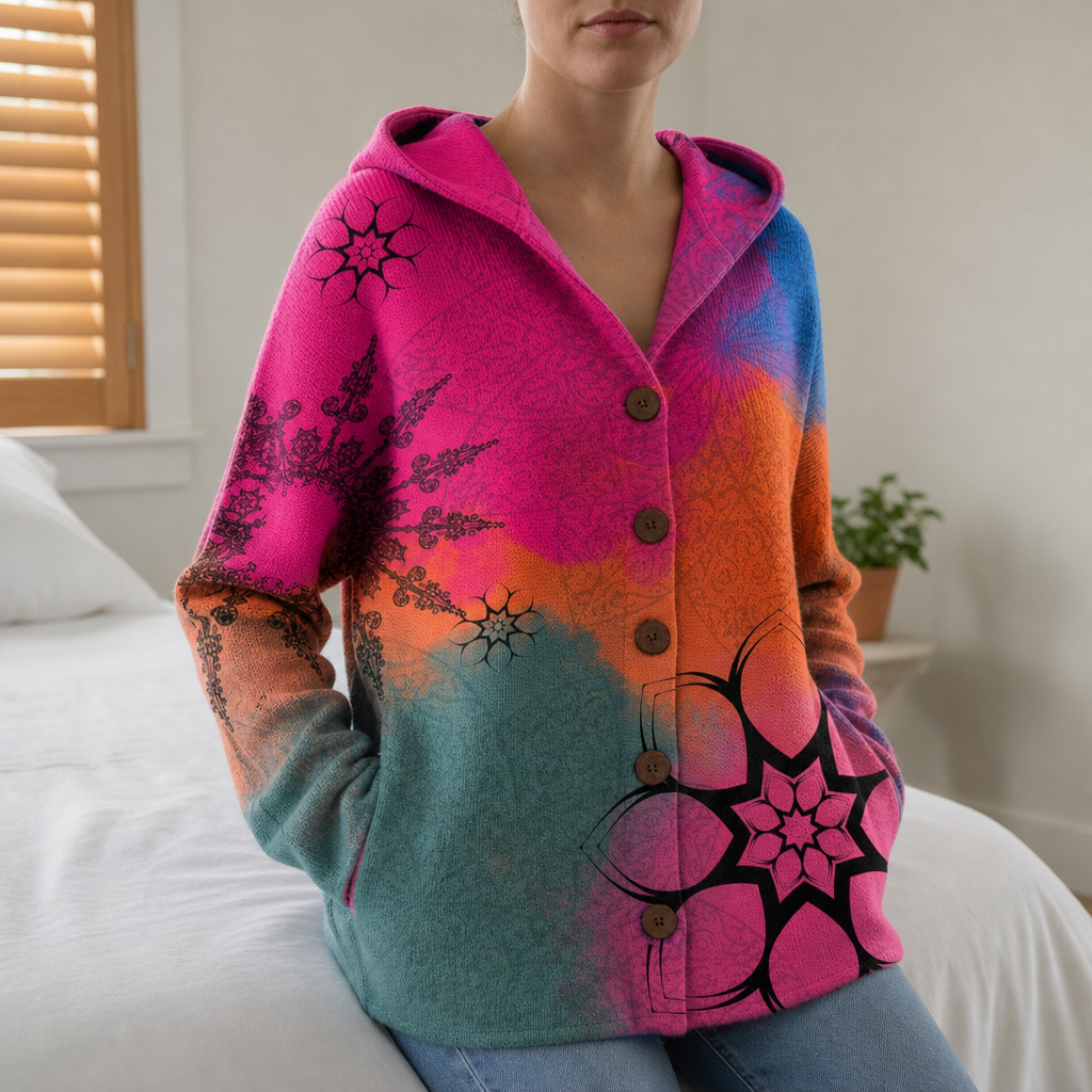 Verona Patchwork Hooded Cardigan in Fuchsia