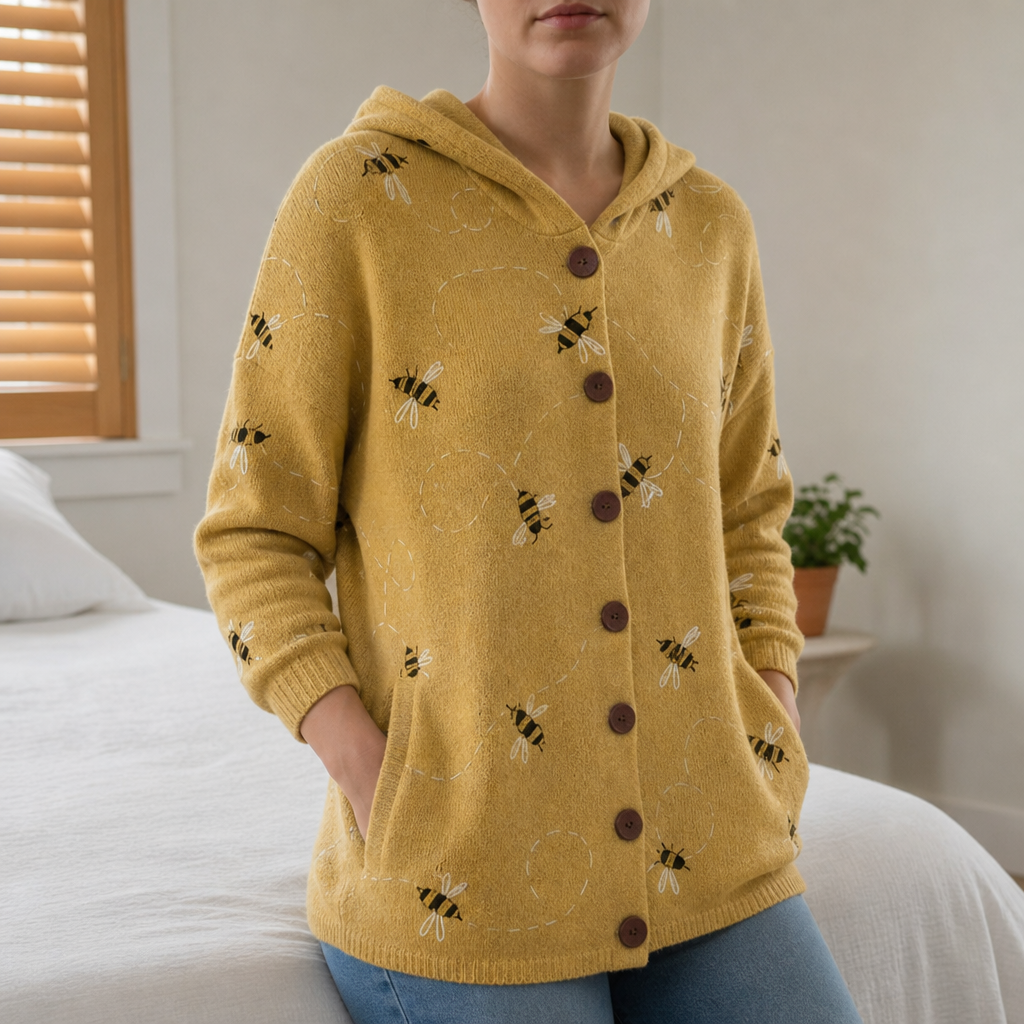Verona Patchwork Hooded Cardigan in Yellow