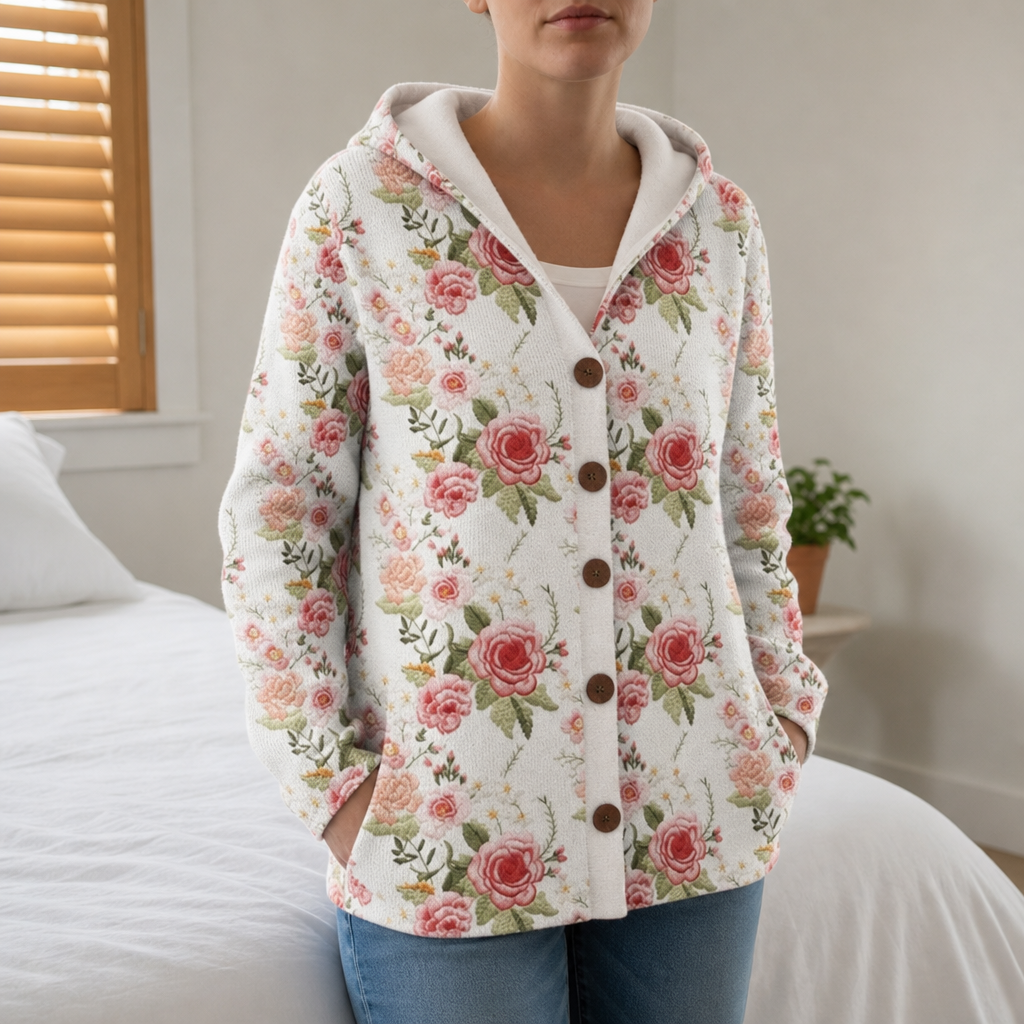 Verona Patchwork Hooded Cardigan in Blushing Pink