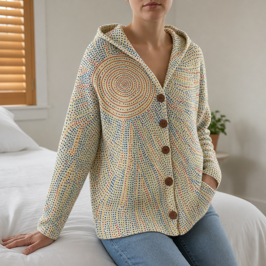 Verona Patchwork Hooded Cardigan in Light Yellow