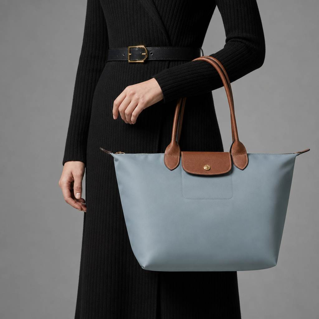 Vieste Leather Trim Tote Bag in Dusty Blue