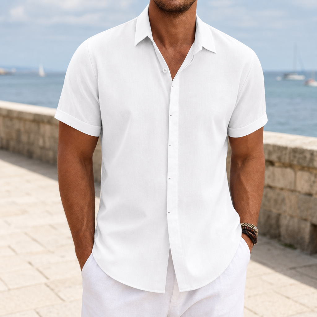 Volterra Linen Blend Button Shirt in White