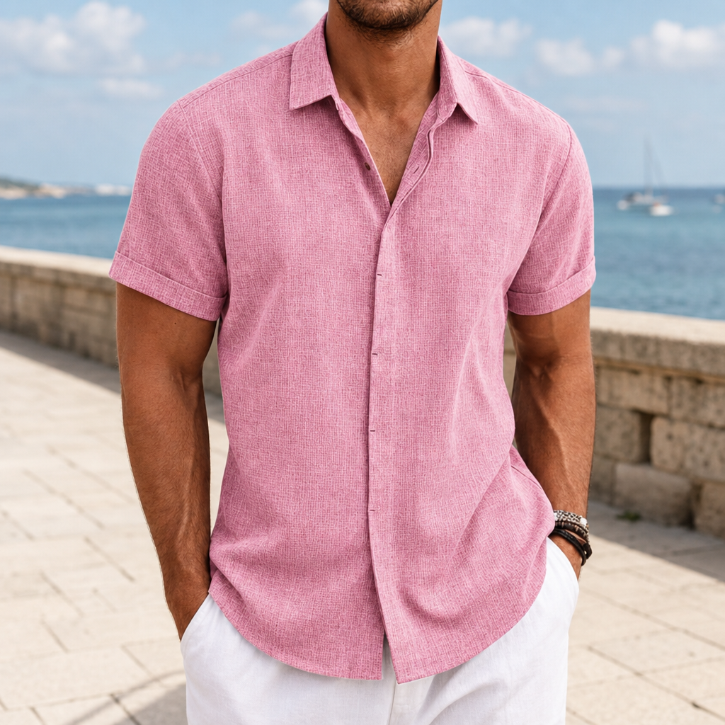 Volterra Linen Blend Button Shirt in Pink
